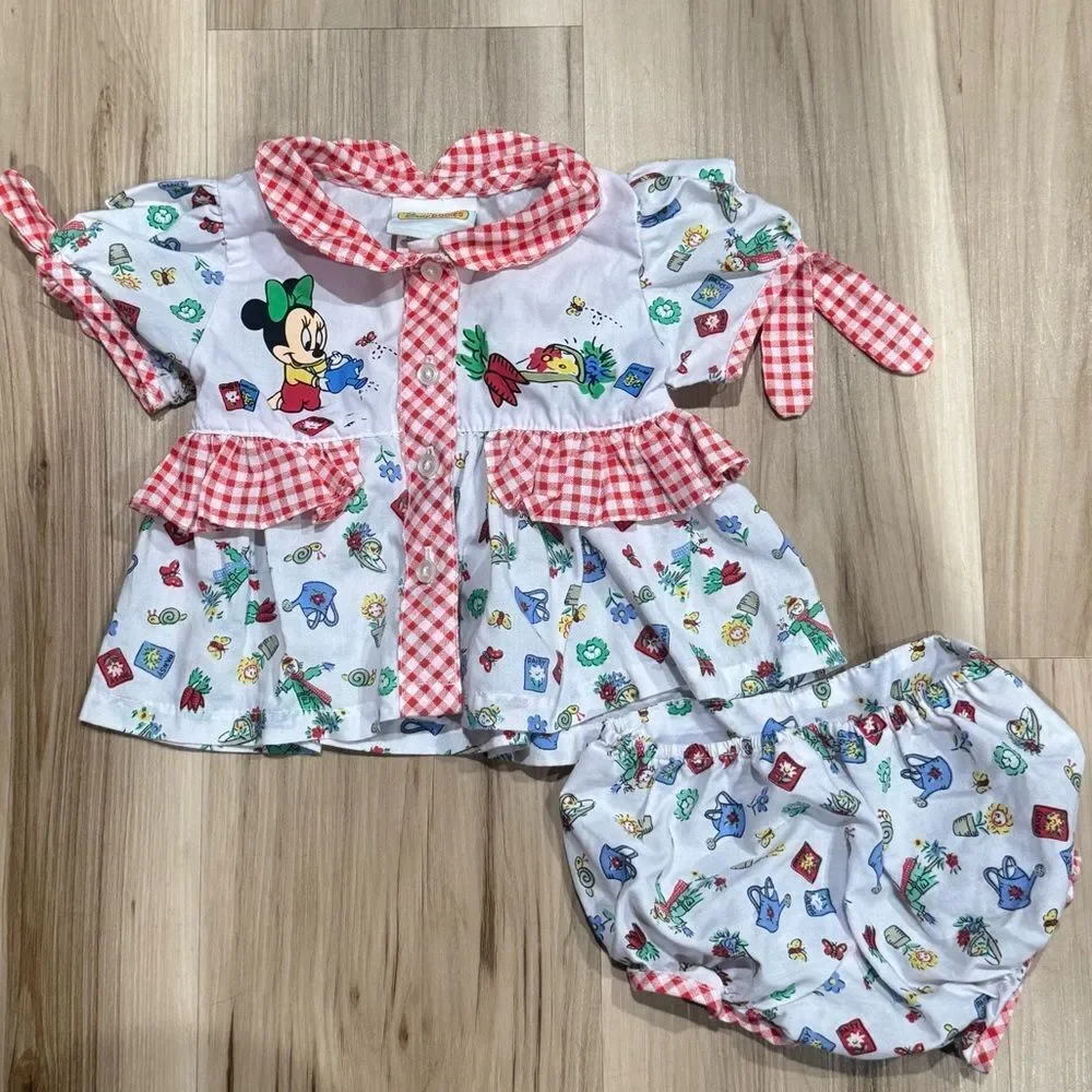 Disney Babies Vintage 90’s Minnie Mouse Picnic Outfit Set Baby Girls 06-M